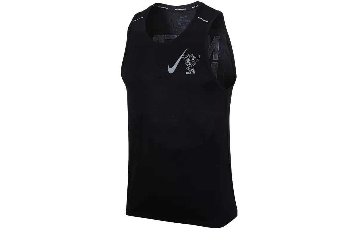 Nike MILER Tank Tops Men's Black Crew Neck Moderate Straight Fit
