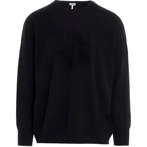 LOEWE Cashmere Sweaters Men's Black Crew Neck Moderate