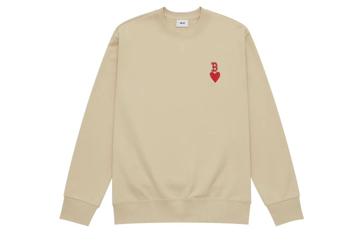 MLB Boston Red Sox Heart Collection 24FW Pre Fall Pullover Crew Neck Sweatshirt Unisex Beige