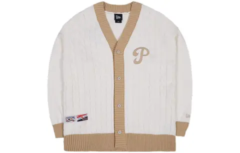 New Era Sweaters Unisex Ivory V-neck Moderate Cardigan