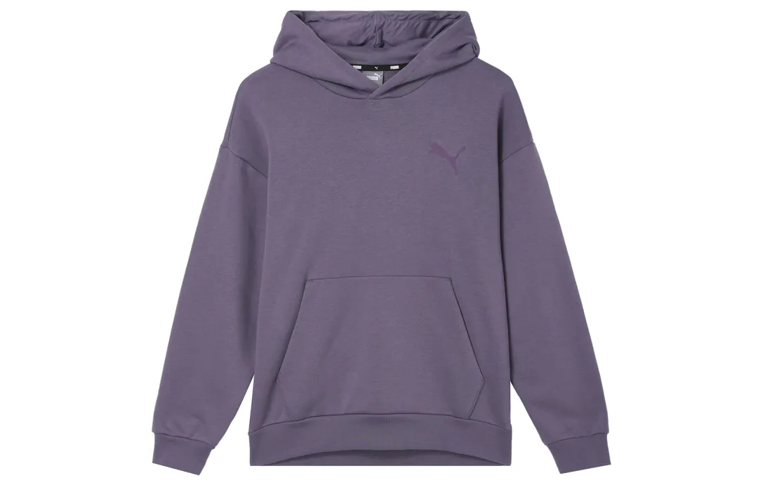 PUMA Elevated HOODIE FL Brand Logo Embroidery Athleisure Fleece Lined Hooded Sweatshirt Men's Charcoal Gray Purple