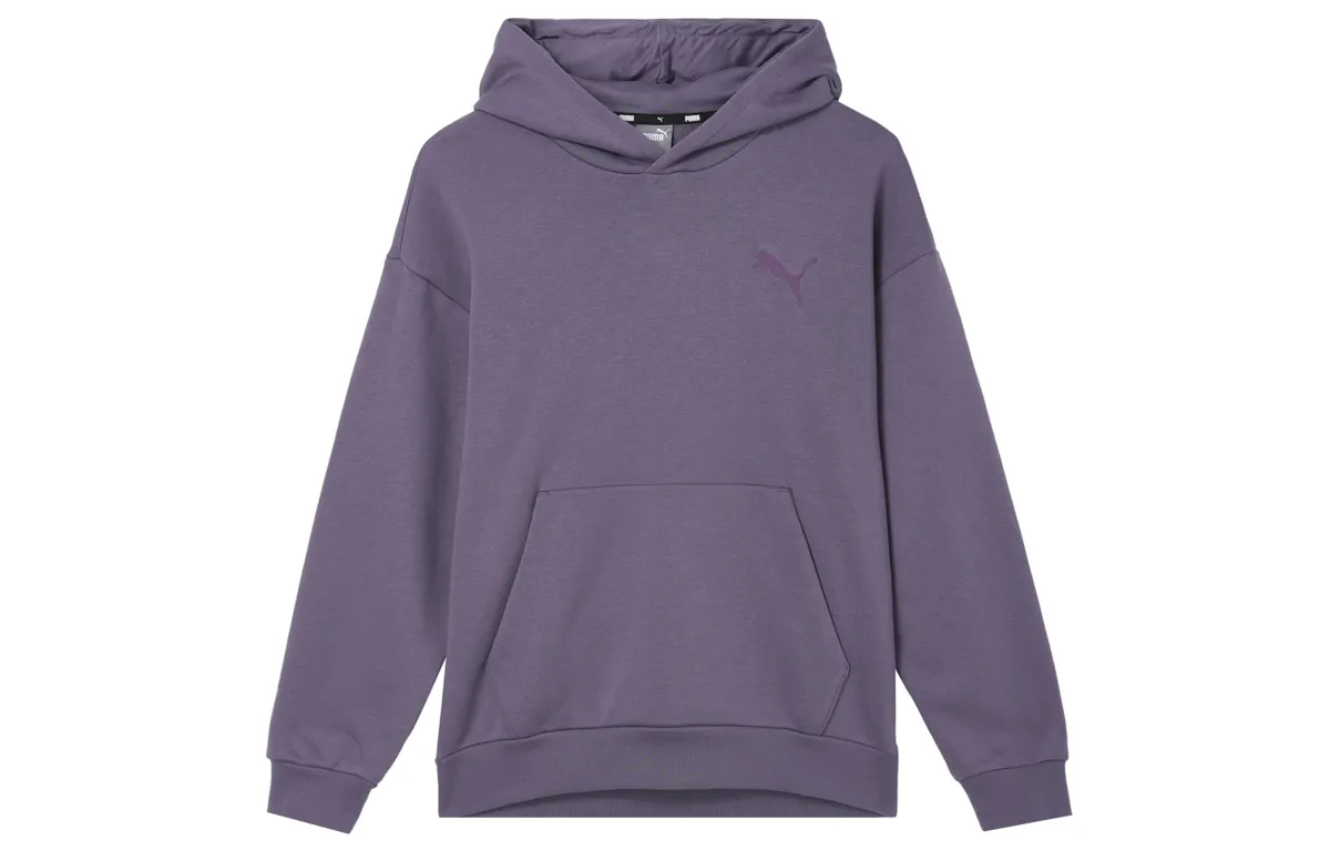 PUMA Elevated HOODIE FL Brand Logo Embroidery Athleisure Fleece Lined Hooded Sweatshirt Men's Charcoal Gray Purple