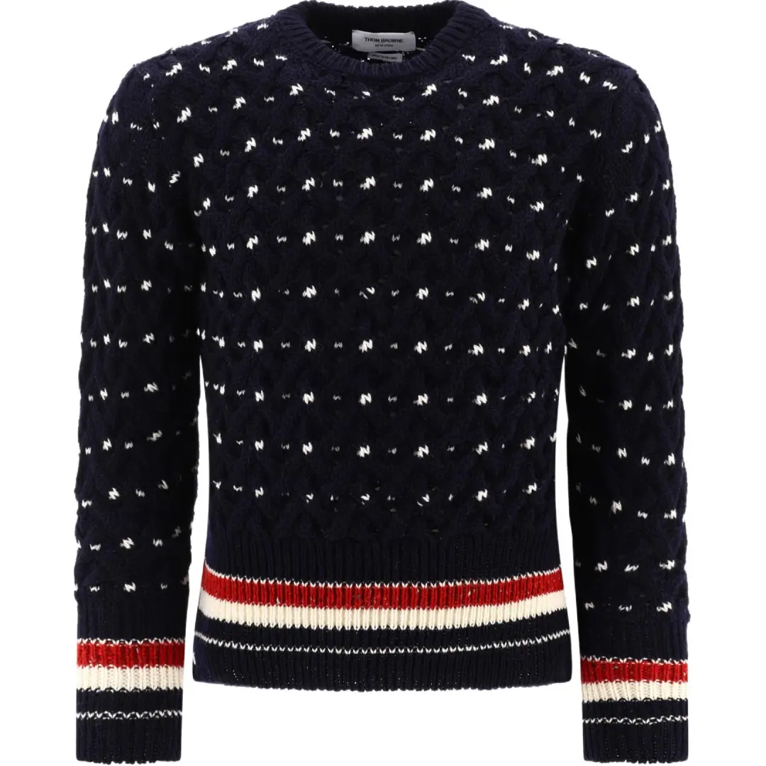 THOM BROWNE Thome Brown Crewneck Cable Knit Sweater