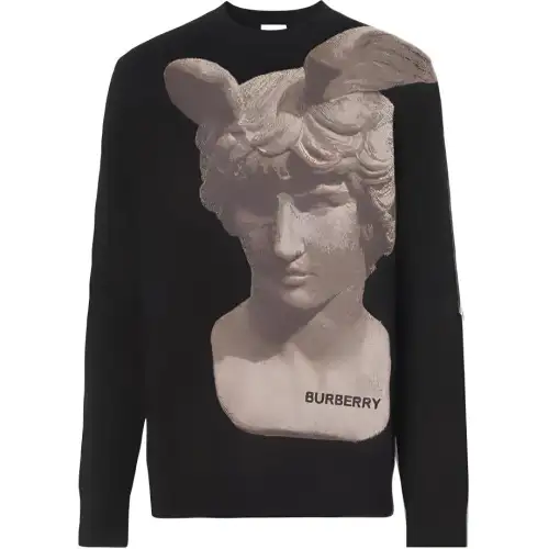Burberry Cashmere Sweaters Men's Black Crew Neck Moderate
