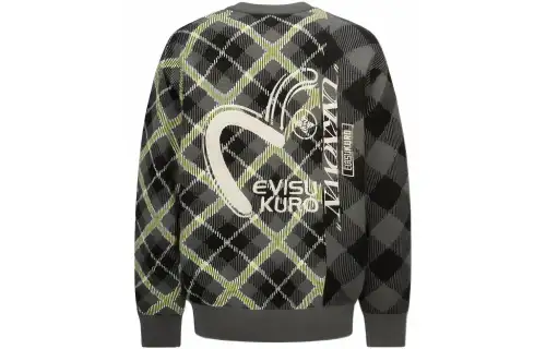 EVISU Sweaters Men's Green Plaid Crew Neck Moderate Other