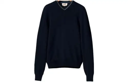 HERMES Cashmere Sweaters Men's Blue V Neck Moderate