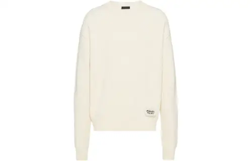 PRADA Cashmere Sweaters Men's White Crew Neck Moderate