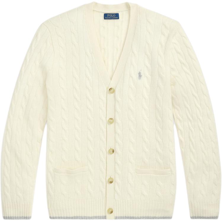 Polo Ralph Lauren Woolen cashmere pony, knitted long-sleeve, creamy sweater, with embroidery, with your logo imprint, print, V-neckline