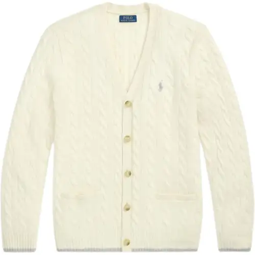 Polo Ralph Lauren Woolen cashmere pony, knitted long-sleeve, creamy sweater, with embroidery, with your logo imprint, print, V-neckline