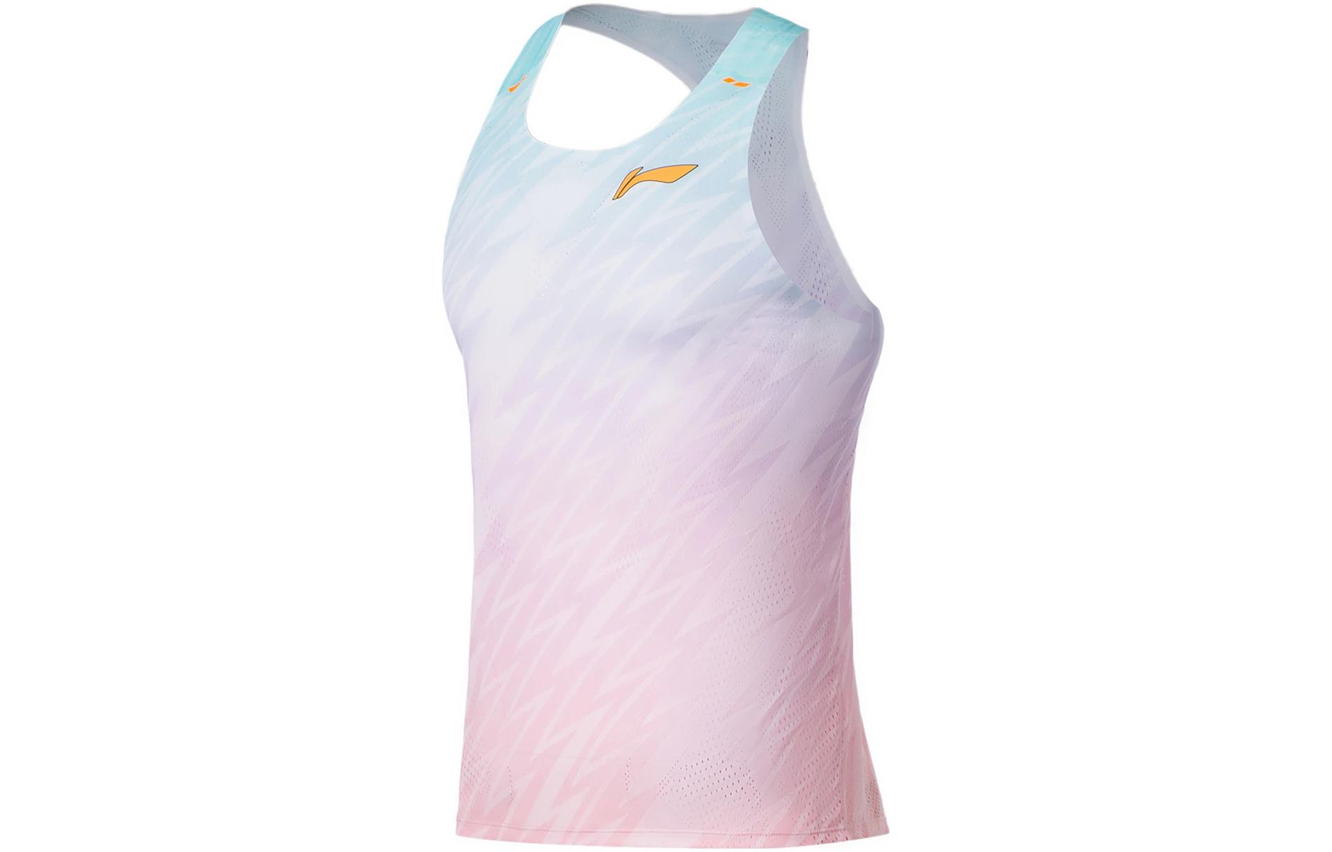 Li Ning Running Collection Running Tank Tops Men’s White All Over Print Crew Neck Moderate Straight Fit