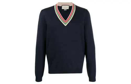 GUCCI Sweaters Men's Dark Blue V Neck Moderate Base Layer