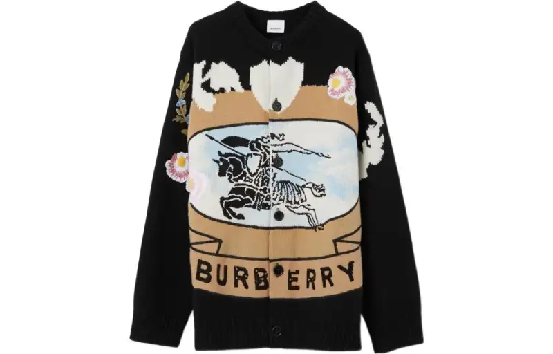 Burberry Cashmere Sweaters Men's Black Crew Neck Moderate