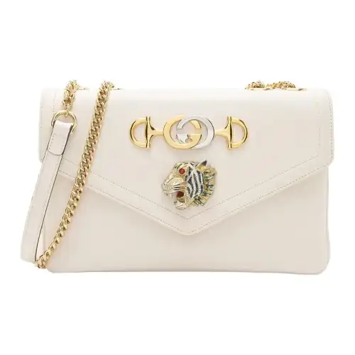 GUCCI Leather Chain Crossbody Bag, Shoulder Bag Medium Women's White
