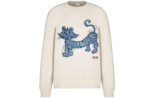 DIOR Quarterly New Products Sweaters Men's White Crew Neck Moderate Straight Fit