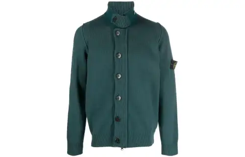 STONE ISLAND Sweaters Men's Green Stand Collar Moderate Cardigan