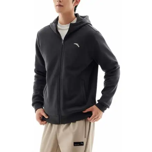 Anta Men's Training Collection, Comfortable Casual Minimalist Style Fleece Lined Zippers Hooded Cardigan Sweatshirt
