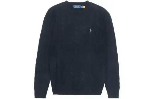 Polo Ralph Lauren Knitted woolen cashmere long-sleeve, classic black sweater, logo embroidery service