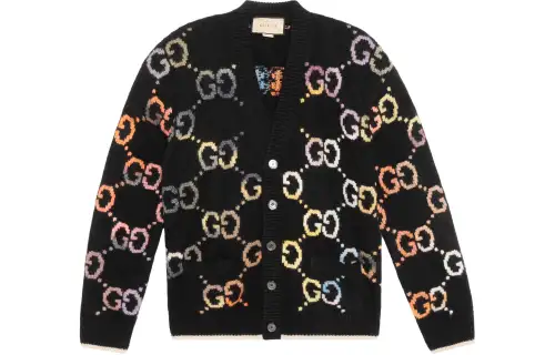 GUCCI Sweaters Men's Black V Neck Moderate Cardigan