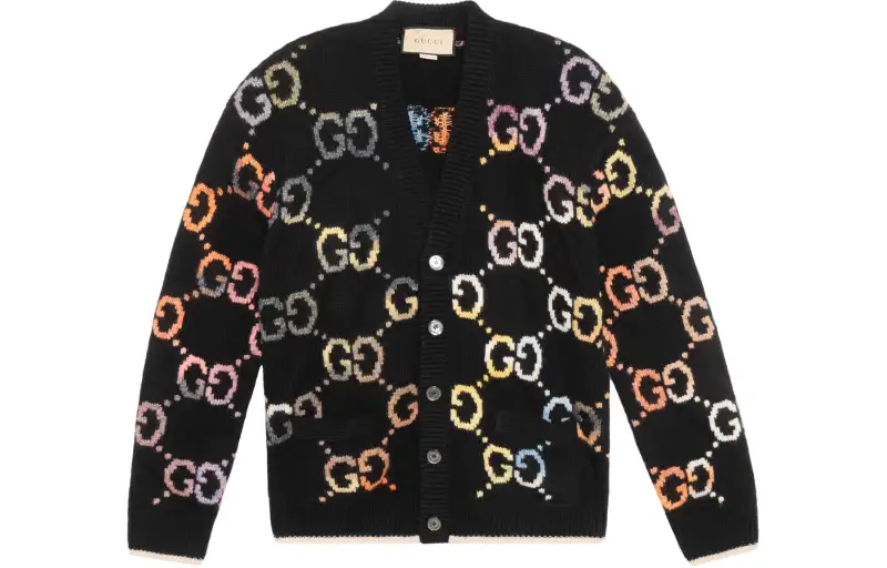 GUCCI Sweaters Men's Black V Neck Moderate Cardigan