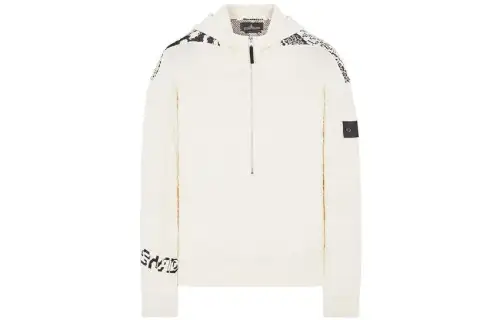 STONE ISLAND Knitwear Men's White Hooded Moderate Cardigan