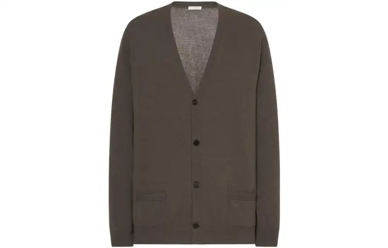 THE ROW Sweaters Men's Gray Green V Neck Moderate Cardigan