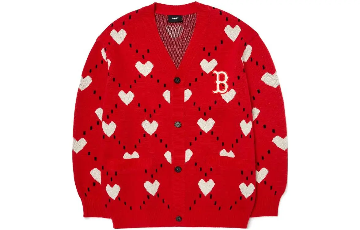 MLB Sweaters Unisex Red V-neck Moderate Cardigan