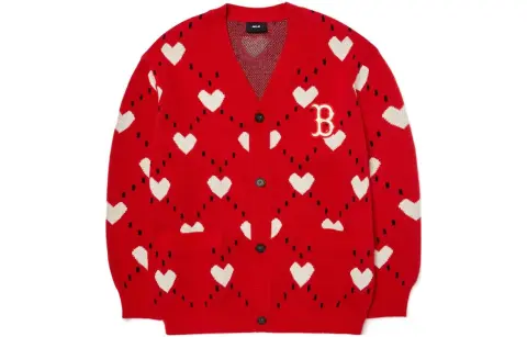 MLB Sweaters Unisex Red V-neck Moderate Cardigan