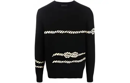 PRADA Cashmere Sweaters Men's Black Crew Neck Moderate
