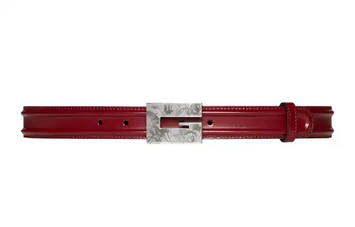 GUCCI Square G Leather Belts Unisex Burgundy Width 3cm