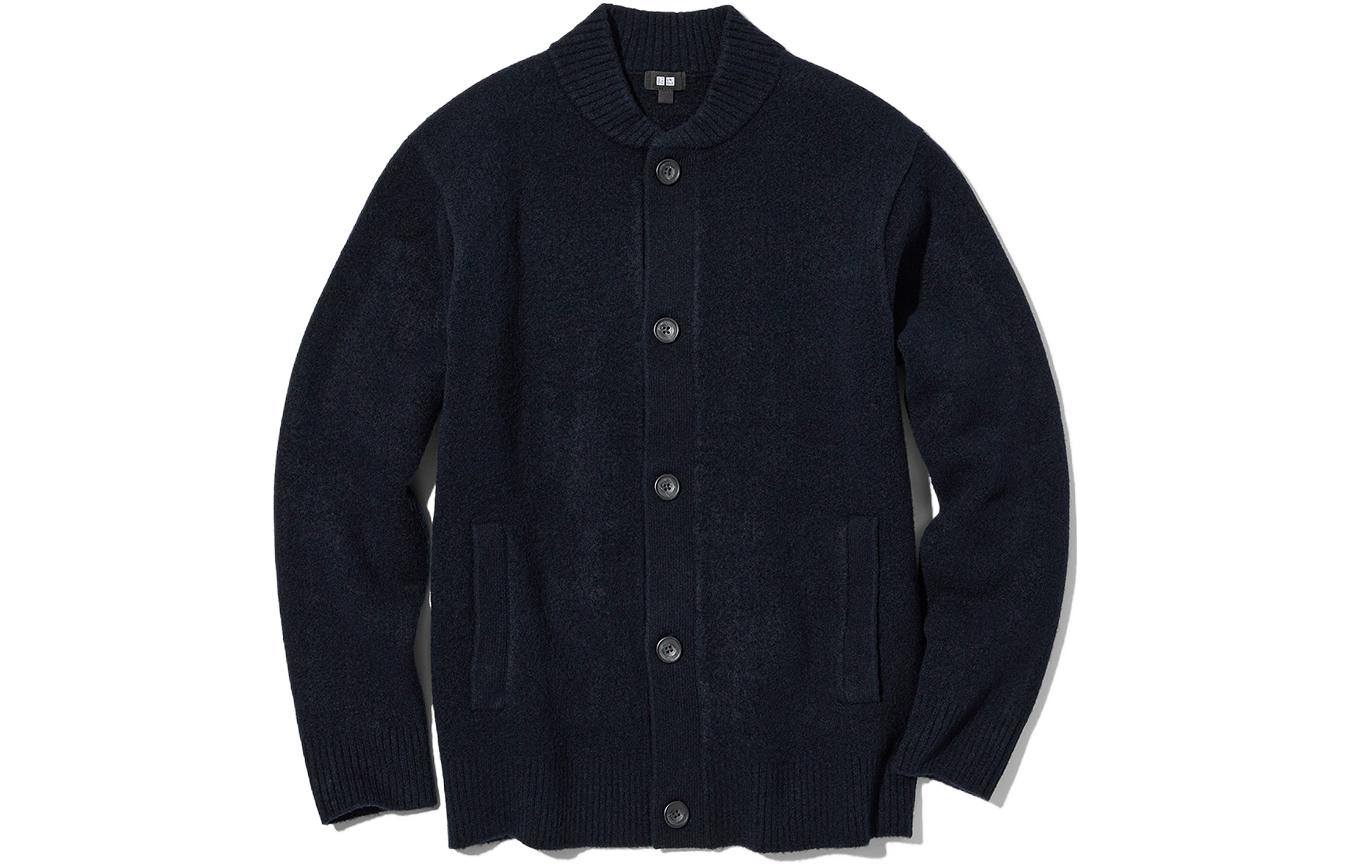 UNIQLO Sweaters Unisex Navy Blue Crew Neck Moderate Cardigan