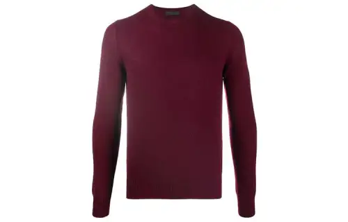 PRADA Cashmere Sweaters Men's Burgundy Crew Neck Thickened