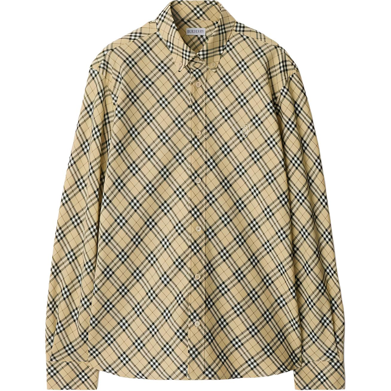 Burberry Burberry patchwork plaid peak collar button-down long-sleeved shirt for men, beige