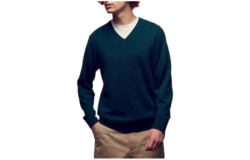UNIQLO Cashmere Sweaters Men's Dark Green V Neck Moderate