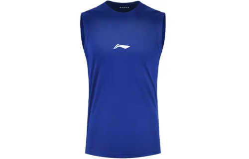 Li Ning Tank Tops Men's Mondrian Blue Crew Neck Moderate Straight Fit