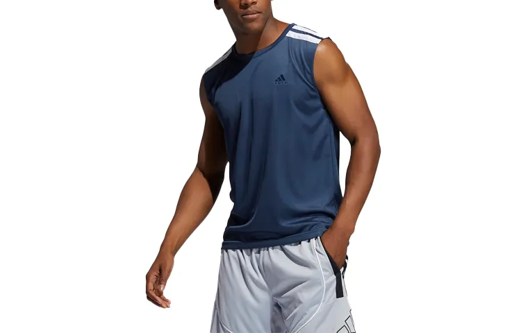 Adidas Tank Tops Men's Navy Blue/White Crew Neck Moderate Other