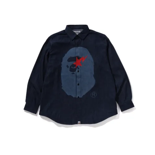 Bape Sta Ape Head Relaxed Fit Denim Long Sleeve Shirt