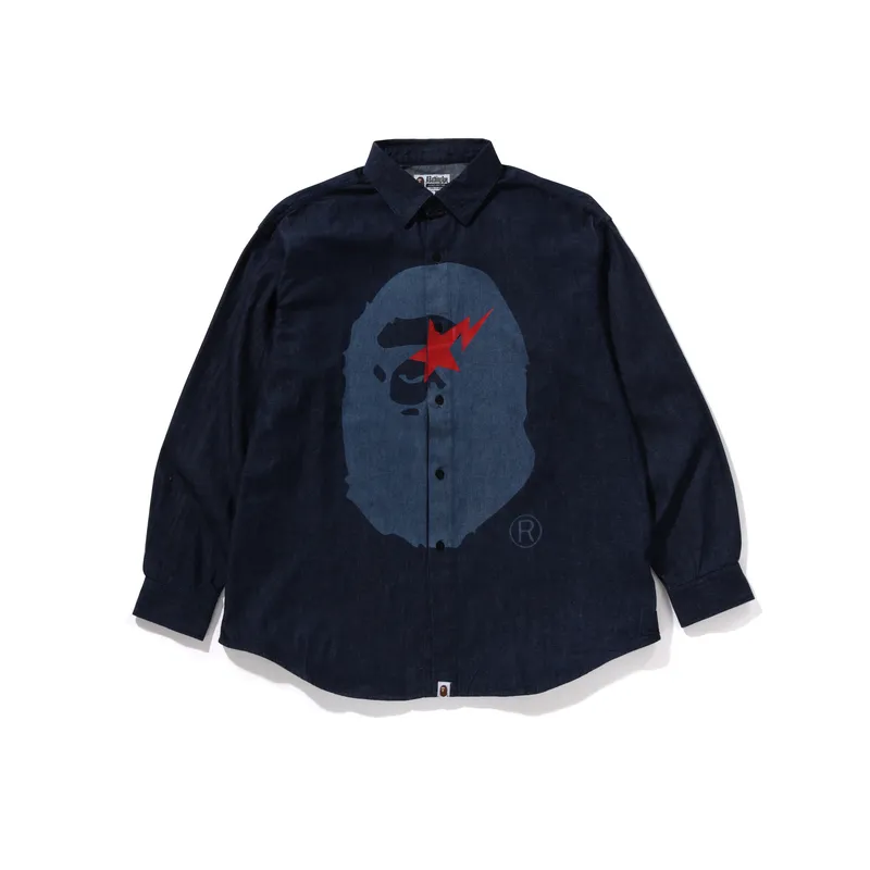 Bape Sta Ape Head Relaxed Fit Denim Long Sleeve Shirt