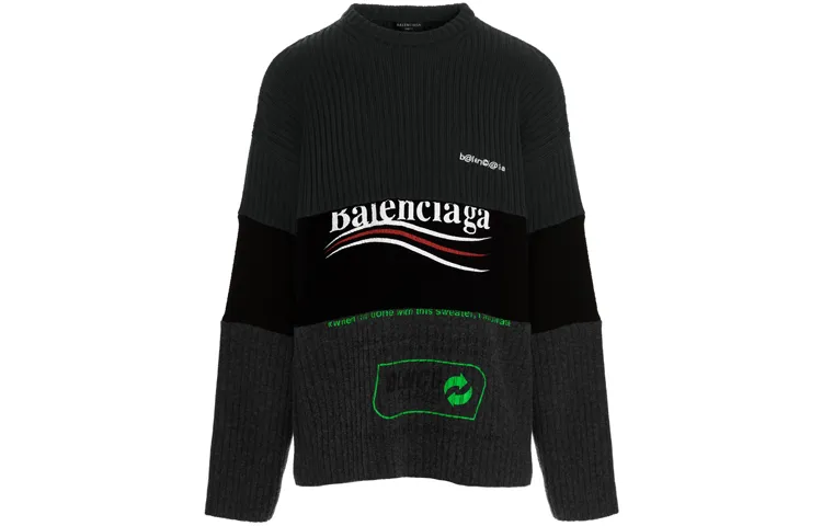 Balenciaga Sweaters Men's Black Crew Neck Moderate Straight Fit