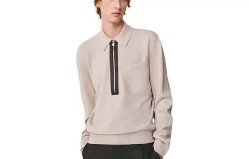 HERMES Sweaters Men's Oat Polo Collar Moderate Other