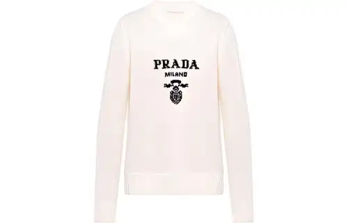 PRADA Cashmere Sweaters Men's White Crew Neck Moderate