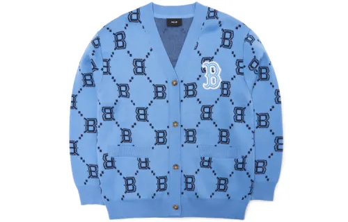 MLB Base Logo Knitwear Unisex Blue V Neck Moderate Cardigan