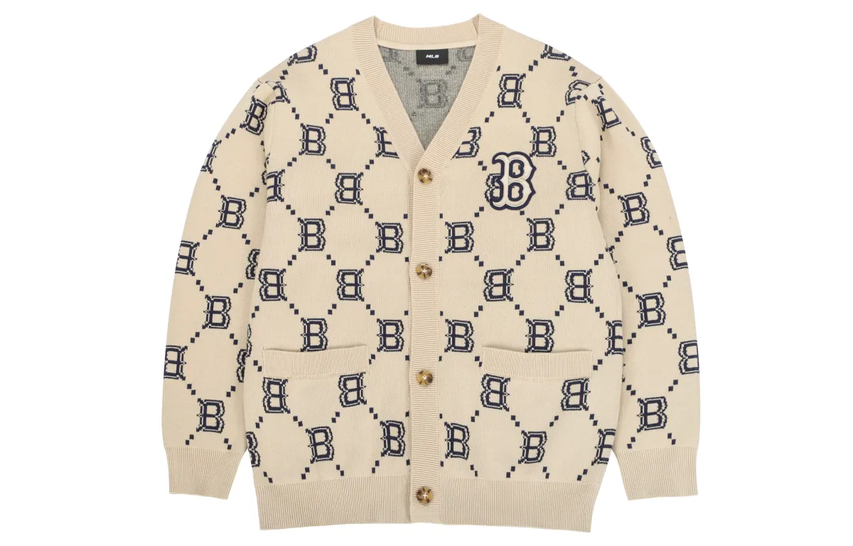 MLB Basic Logo Knitwear Unisex Beige V-neck Moderate