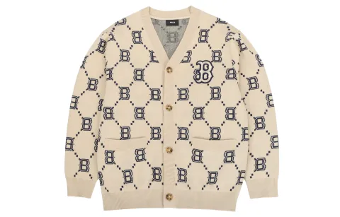 MLB Basic Logo Knitwear Unisex Beige V-neck Moderate