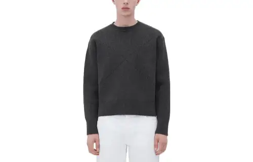 Bottega Veneta Cashmere Sweaters Men's Dark Gray Crew Neck Moderate