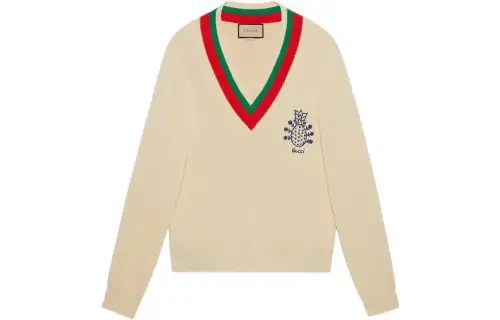 GUCCI Sweaters Men's Beige Yellow V Neck Moderate