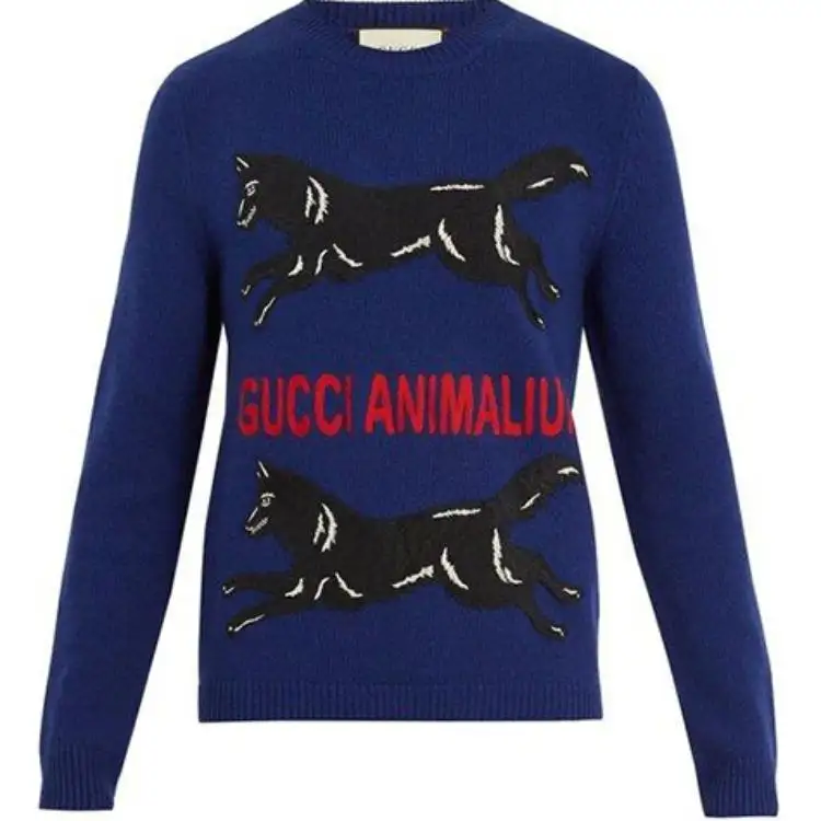 GUCCI Sweaters Men's Blue Crew Neck Moderate