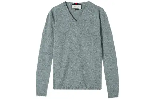 GUCCI Cashmere Sweaters Men's Gray V Neck Moderate