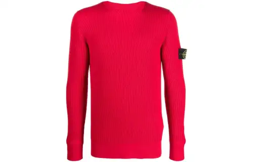 STONE ISLAND Logo Patch Ribbed-Knit Jumper