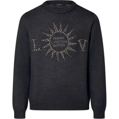 Lv Embellished Long Sleeved Merino Wool Crewneck