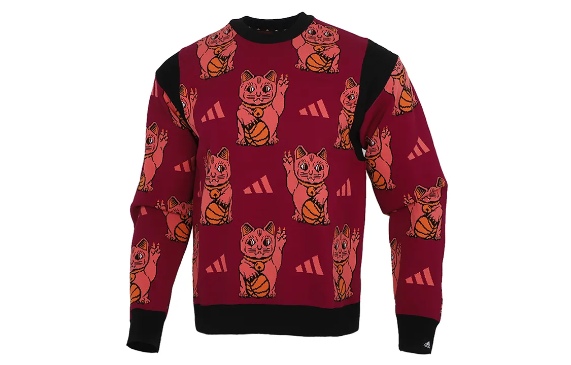 Adidas Knitwear Men's Red Crew Neck Moderate Straight Fit